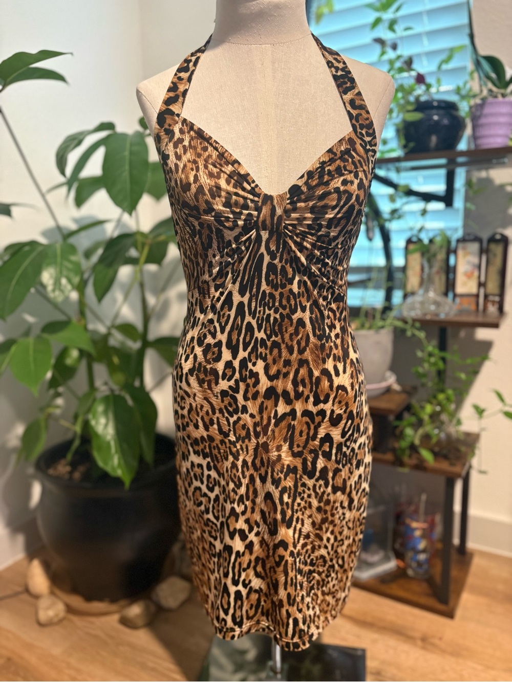 Forever 21 Leopard Print Halter Dress - Brown Nude Black Y2K EUC SMALL